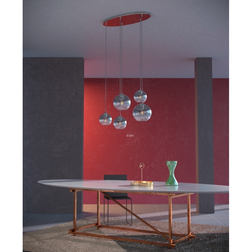 Redo 01-2079 - Csillár zsinóron BOWL 5xE27/42W/230V füstös