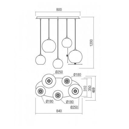 Redo 01-2080 - Csillár zsinóron BOWL 5xE27/42W/230V réz
