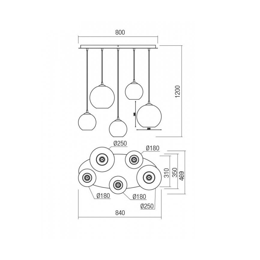 Redo 01-2080 - Csillár zsinóron BOWL 5xE27/42W/230V réz