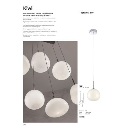 Redo 01-2081 - KIWI kábeles függőlámpa 1xG9/40W/230V, átmérő 12 cm, fényes króm/fehér