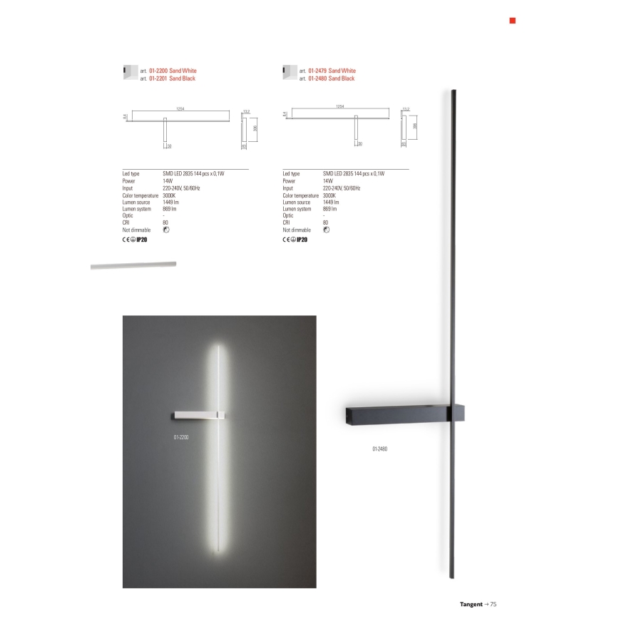 Redo 01-2201 - LED fali lámpa TANGENT LED/14W/230V 3000K 125,4 cm fekete