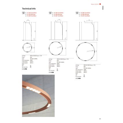 Redo 01-2202 - LED Csillár zsinóron UNION LED/34W/230V CRI 90 3000K átm. 60 cm fehér