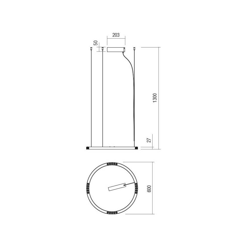 Redo 01-2204 - LED Csillár zsinóron UNION LED/34W/230V CRI 90 3000K átm. 60 cm fekete