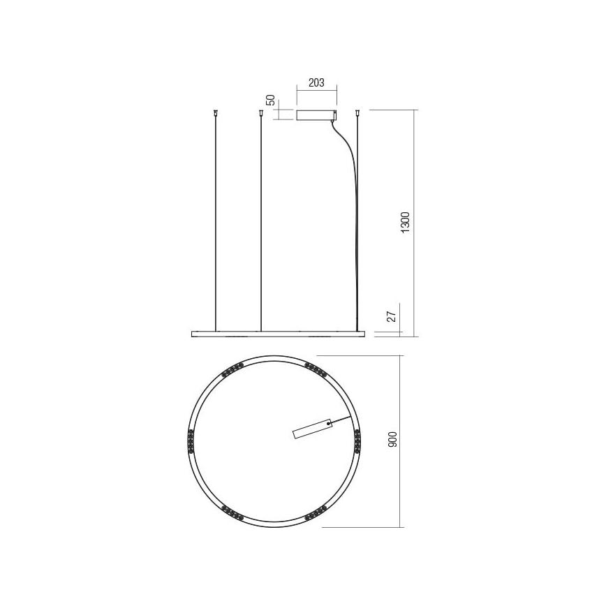 Redo 01-2207 - LED Csillár zsinóron UNION LED/50W/230V CRI 90 3000K átm. 90 cm fekete