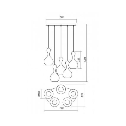 Redo 01-2262 - Csillár zsinóron LOB 5xE27/42W/230V szürke