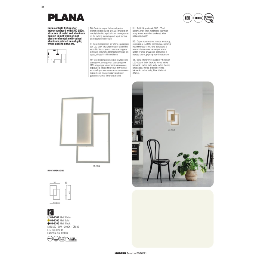 Redo 01-2316 - PLANA LED, dimmelhető, kábelre akasztható függeszték, 80W/230V, fehér