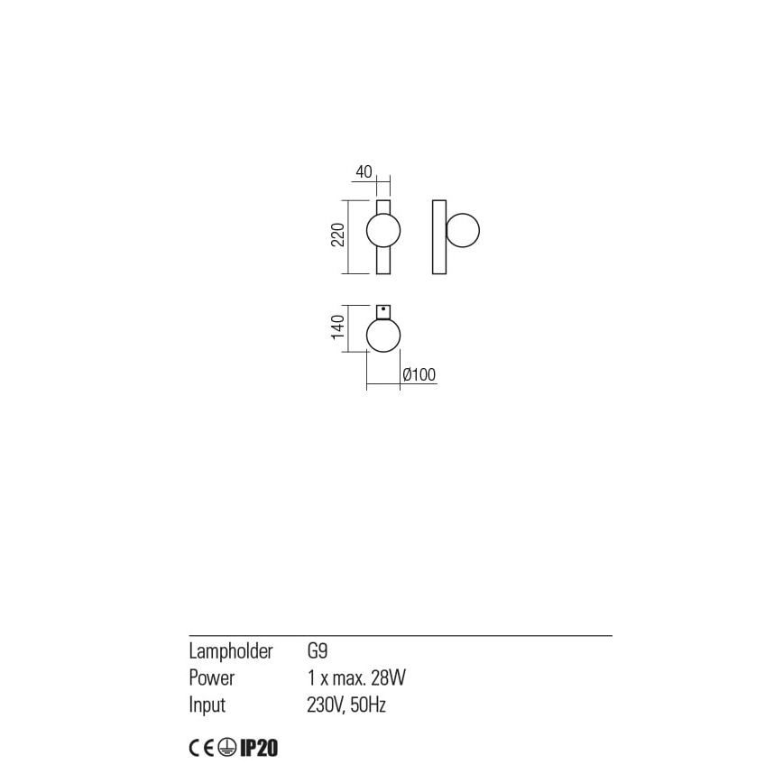 Redo 01-2372 - Fali lámpa GOJI 1xG9/28W/230V arany