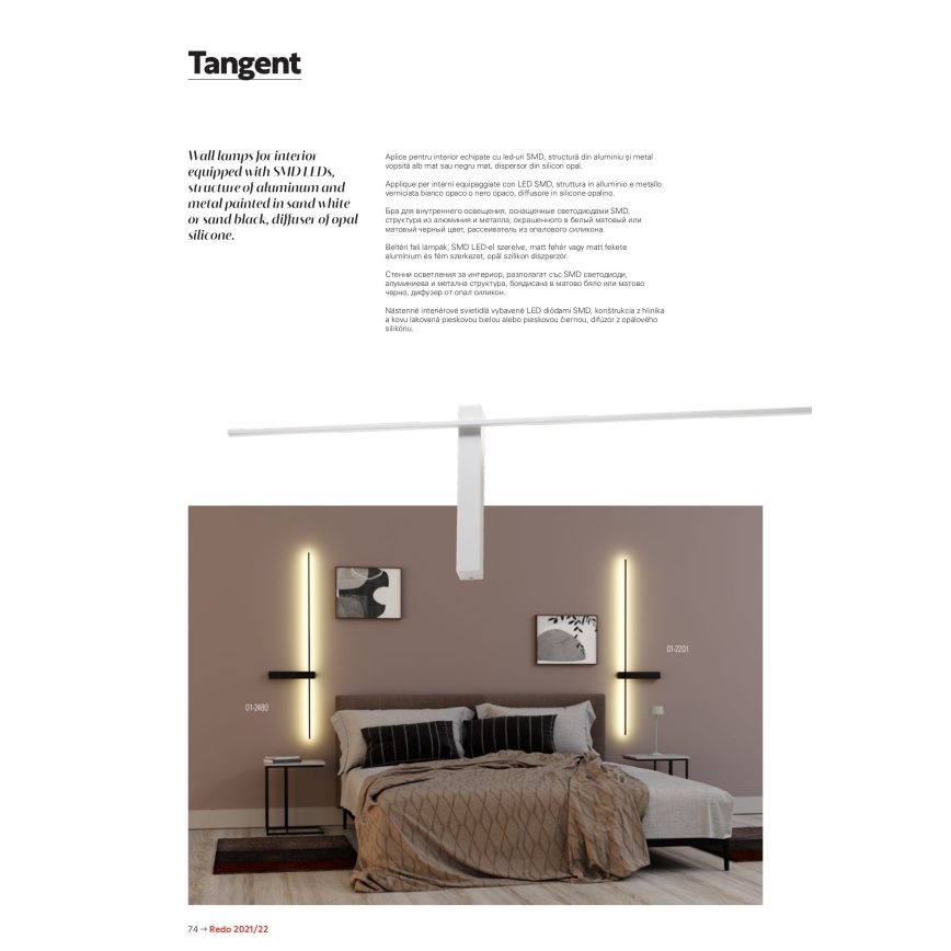 Redo 01-2479 - LED fali lámpatest TANGENT LED/14W/230V 3000K 125,4 cm fehér