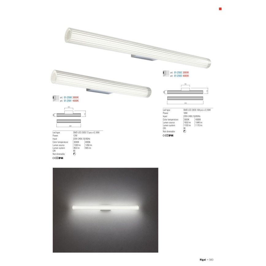Redo 01-2593 - LED-es fürdőszobai tükörvilágítás RIGAL LED/18W/230V 4000K 91 cm CRI 90 IP44 fényes króm/fehér