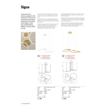 Redo 01-2605 - SIGUA fényerőszabályozható kábeles LED csillár LED/99W/230V CRI 90 fehér