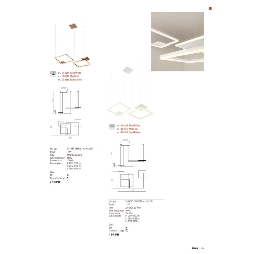 Redo 01-2616 - Dimmelhető LED csillár kábelen SIGUA LED/137W/230V CRI 90 barna
