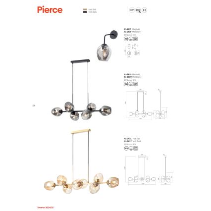 Redo 01-2618 - Fali lámpa PIERCE 1xE27/42W/230V fekete/füstös