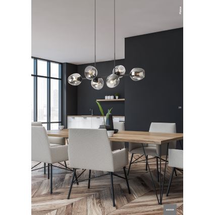 Redo 01-2620 - Csillár zsinóron PIERCE 6xE27/42W/230V fekete/füstös