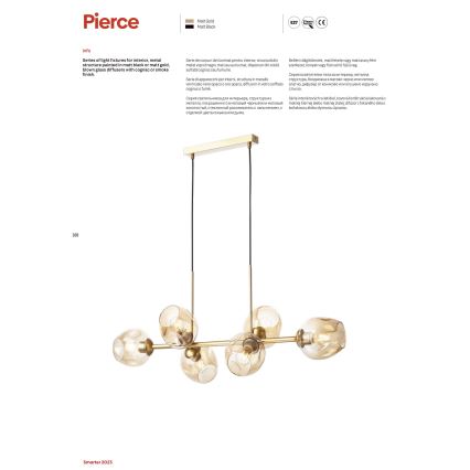 Redo 01-2621 - Csillár zsinóron PIERCE 8xE27/42W/230V arany/füstös