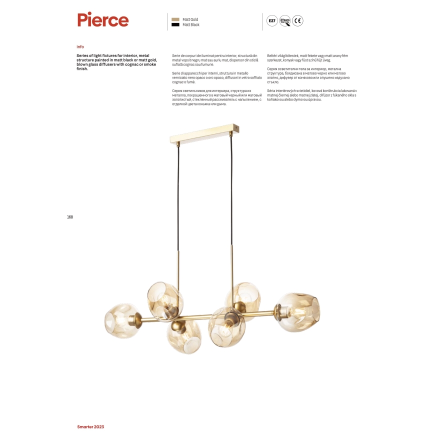 Redo 01-2622 - Csillár zsinóron PIERCE 8xE27/42W/230V fekete/füstös