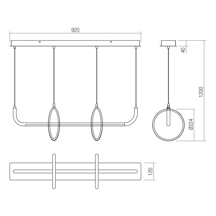 Redo 01-2705 - LED csillár kábelen OLIMP LED/40W/230V 3000/4000/6500K fekete