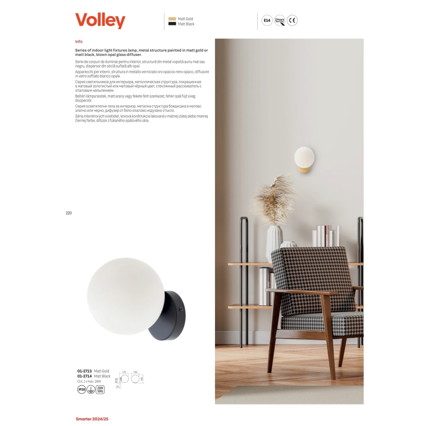 Redo 01-2713 - Fali lámpa VOLLEY 1xE14/28W/230V arany