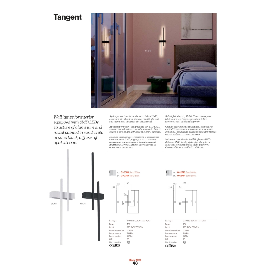 Redo 01-2745 - LED fali lámpatest TANGENT LED/13W/230V 3000K 63,4 cm CRI 90 fekete