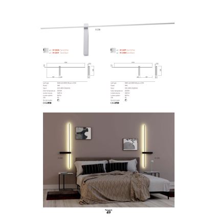 Redo 01-2747 - LED fali lámpatest TANGENT LED/13W/230V 3000K 63,4 cm CRI 90 fekete