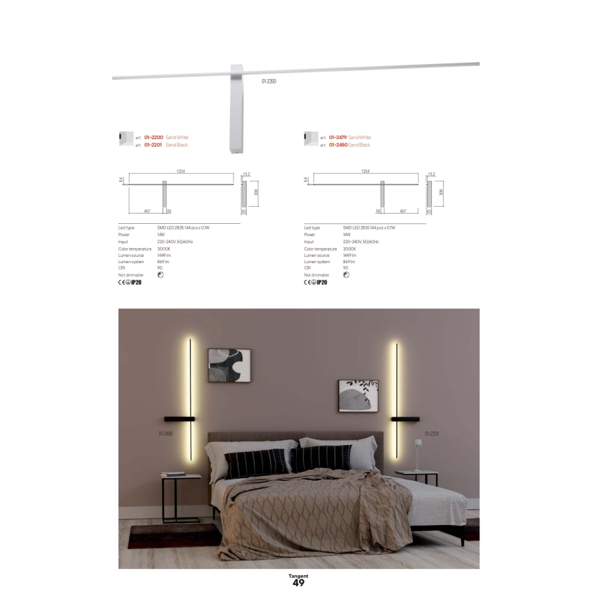 Redo 01-2747 - LED fali lámpatest TANGENT LED/13W/230V 3000K 63,4 cm CRI 90 fekete