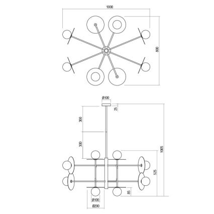 Redo 01-2753 - Rúdos csillár PLATO 8xG9/10W/230V fekete