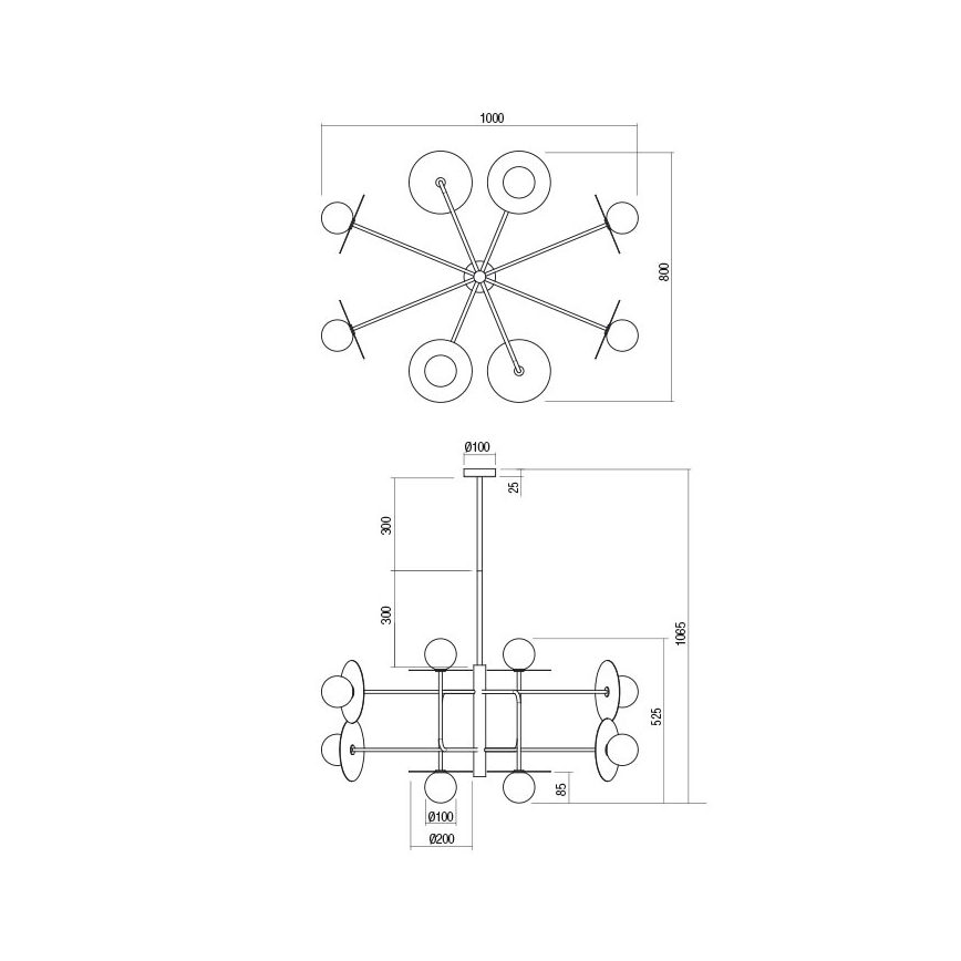 Redo 01-2753 - Rúdos csillár PLATO 8xG9/10W/230V fekete