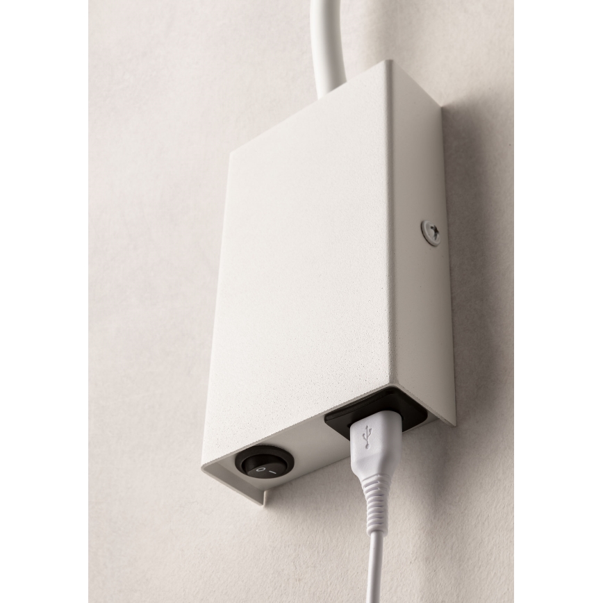 Redo 01-2754 - LED flexibilis lámpa WALLIE LED/3W/230V USB CRI 90 fehér