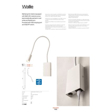 Redo 01-2755 - LED flexibilis lámpa WALLIE LED/3W/230V USB CRI 90 fekete