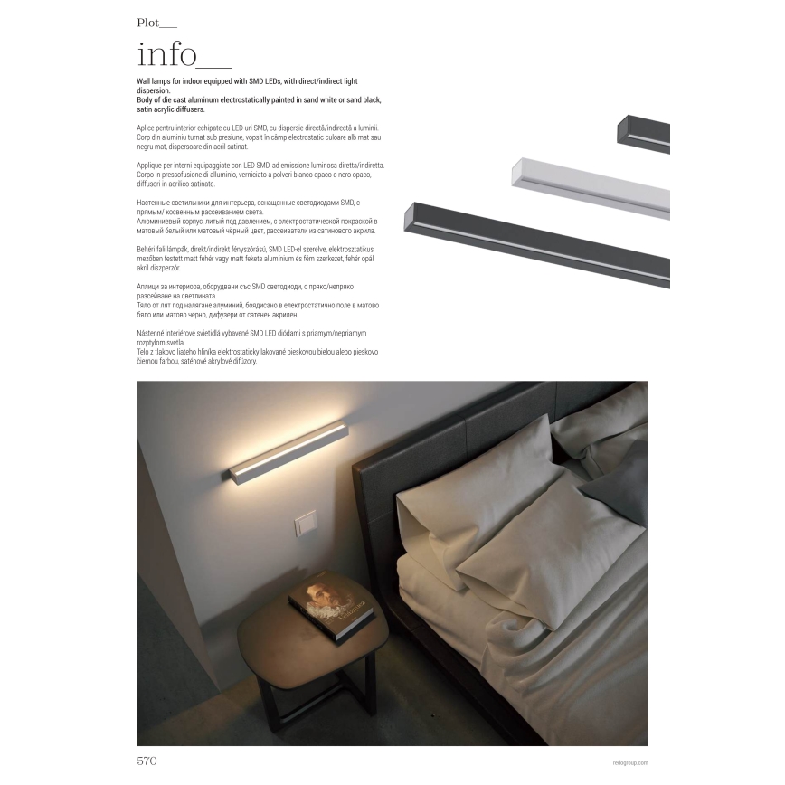 Redo 01-2766 - PLOT LED fali lámpatest, 35W/230V, 120 cm, fehér