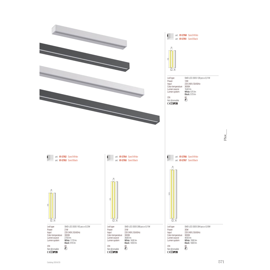 Redo 01-2766 - PLOT LED fali lámpatest, 35W/230V, 120 cm, fehér