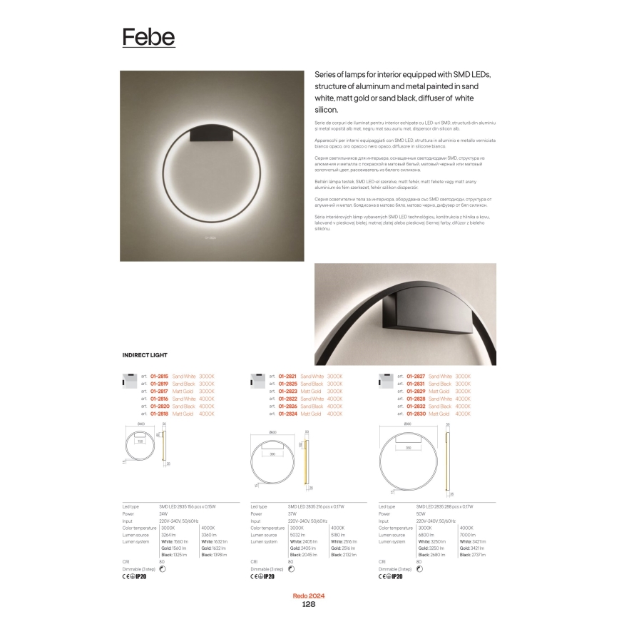 Redo 01-2819 - LED Dimmelhető fali lámpa FEBE LED/24W/230V fekete