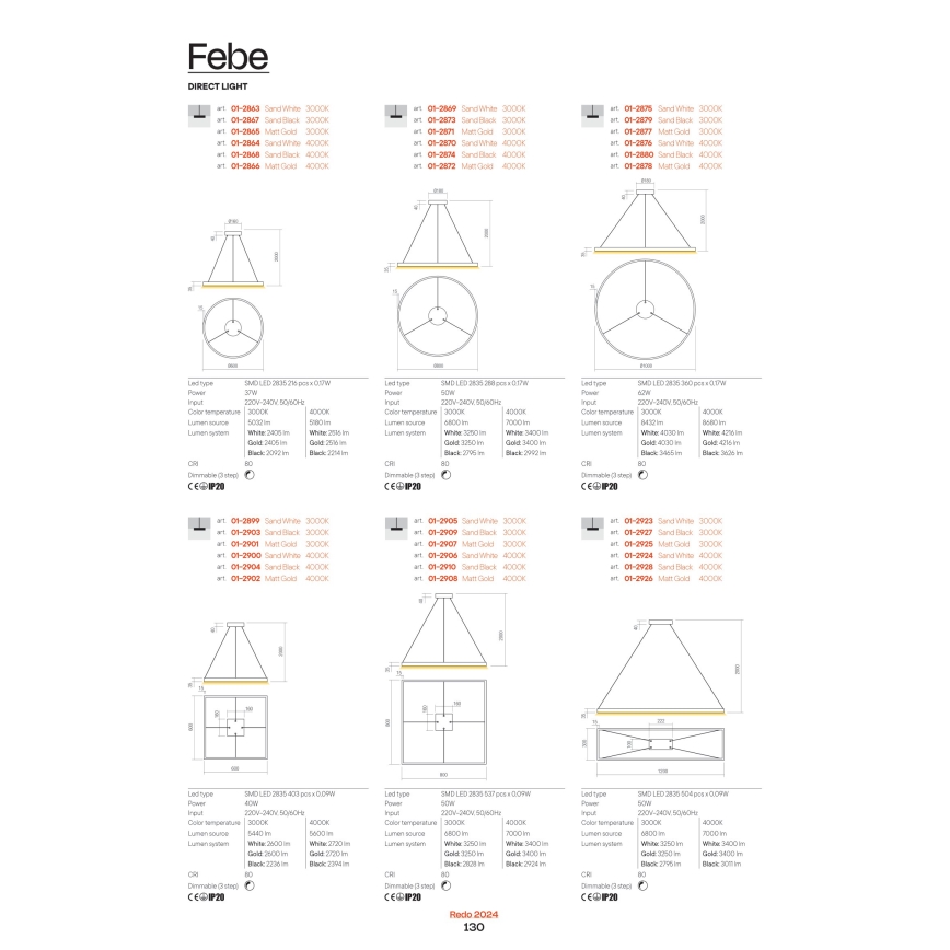 Redo 01-2865 - LED dimmelhető zsinóros csillár FEBE LED/37W/230V arany