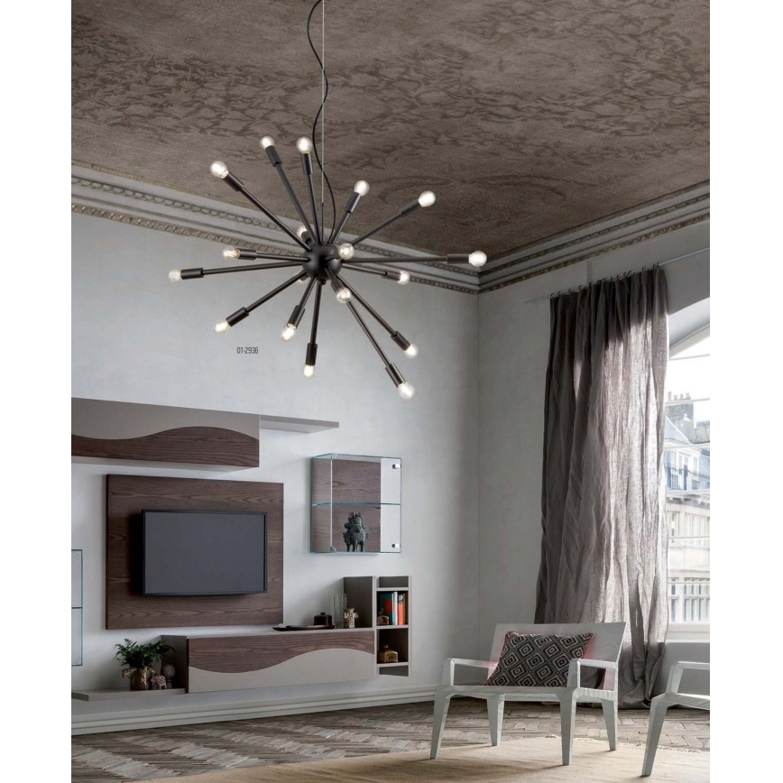 Redo 01-2936 - Csillár zsinóron STELLAR 18xE14/25W/230V fekete