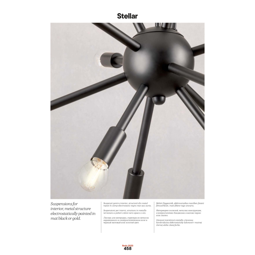 Redo 01-2936 - Csillár zsinóron STELLAR 18xE14/25W/230V fekete