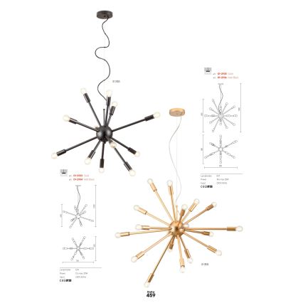 Redo 01-2936 - Csillár zsinóron STELLAR 18xE14/25W/230V fekete