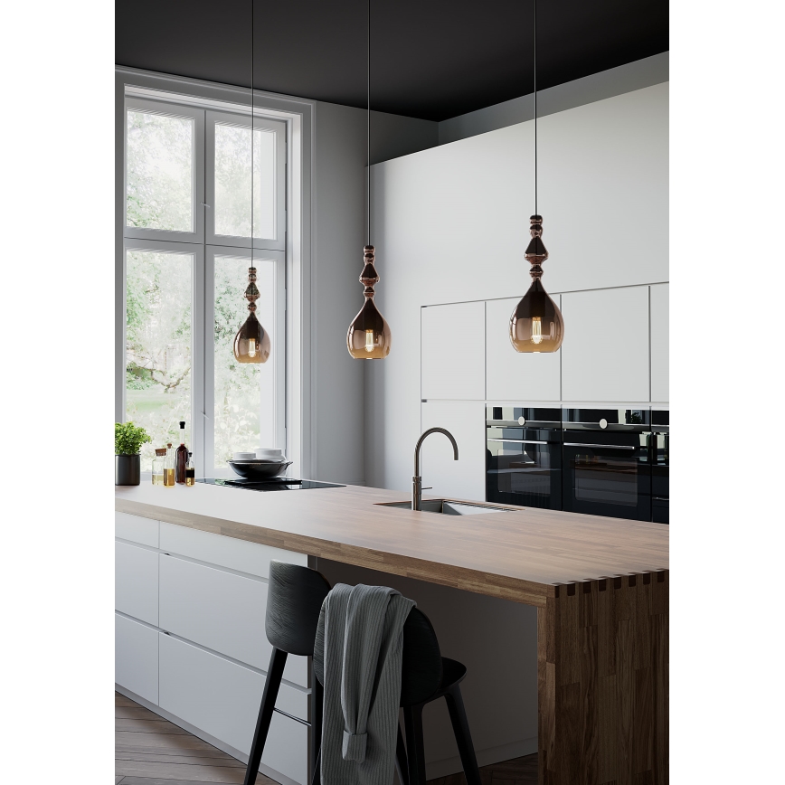 Redo 01-2939 - AMBIX kábeles csillár, 1x E27/42W/230V, átm. 18 cm, barna