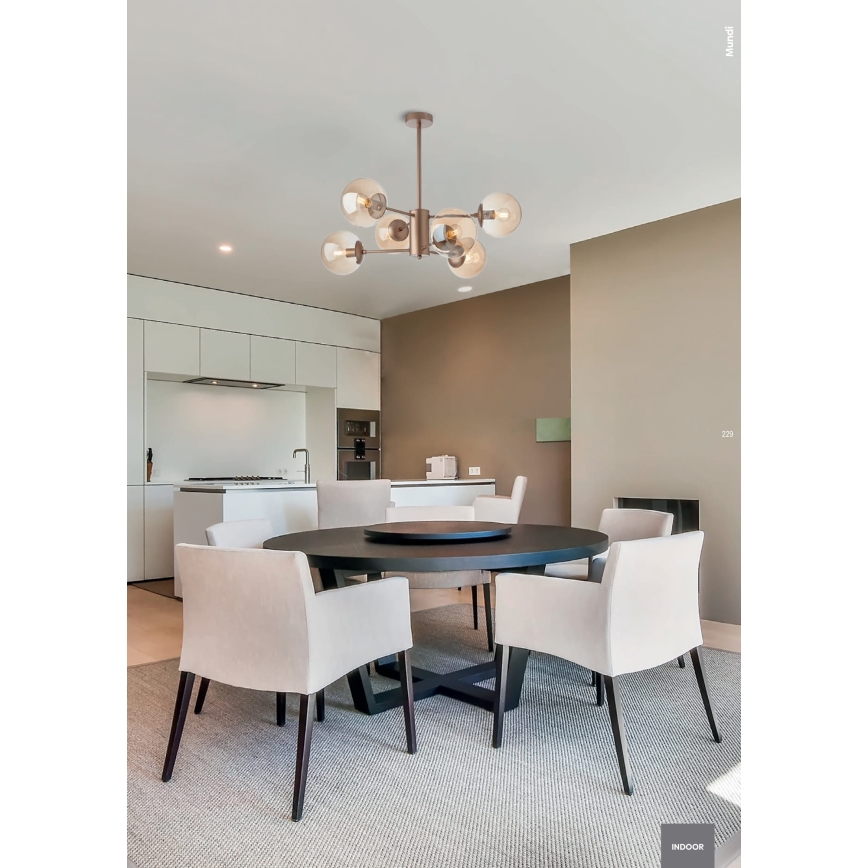 Redo 01-2943 - MUNDI rúdos csillár 6xE14/28W/230V réz/füstszínű