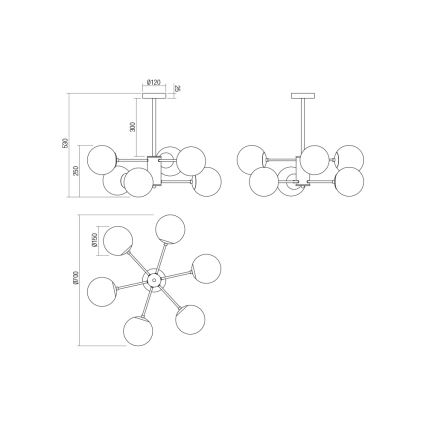 Redo 01-2943 - MUNDI rúdos csillár 6xE14/28W/230V réz/füstszínű