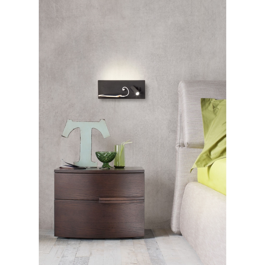 Redo 01-2985 - LED Fali spotlámpa BROOK LED/8W/230V + LED/3W USB CRI 90 fekete bal