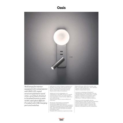 Redo 01-2991 - LED fali lámpatest OASIS LED/3W/230V + 1xG9/10W USB CRI 90 fehér