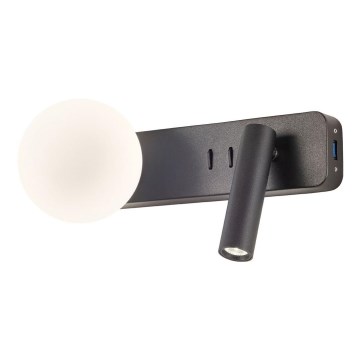 Redo 01-2994 - LED fali lámpa OASIS LED/3W/230V + 1xG9/10W USB CRI 90 fekete