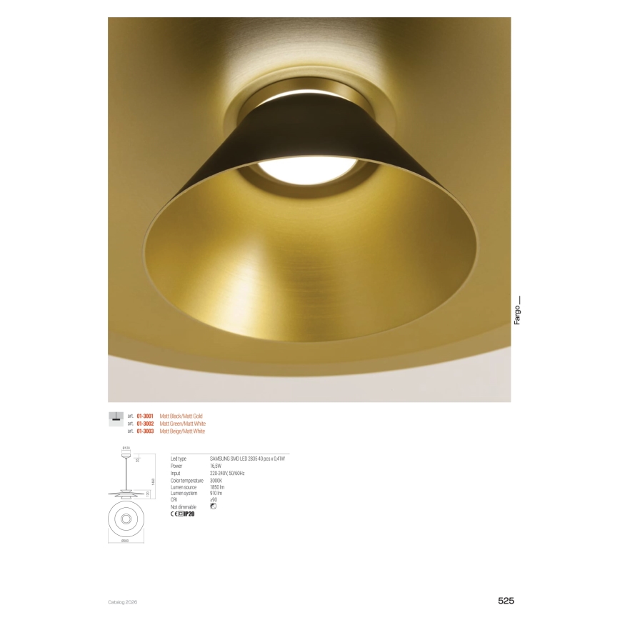 Redo 01-3003 - LED csillár kábelen FARGO LED/16,5W/230V CRI 90 átm. 50 cm bézs/fehér