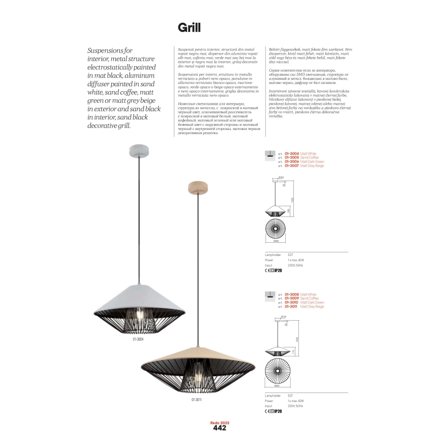 Redo 01-3009 - GRILL kábeles csillár 1xE27/42W/230V átm. 49,5 cm fekete/barna