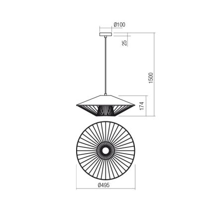 Redo 01-3009 - GRILL kábeles csillár 1xE27/42W/230V átm. 49,5 cm fekete/barna