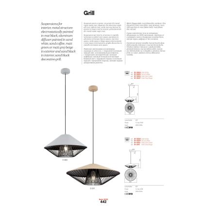 Redo 01-3010 - Zsinóros csillár GRILL 1xE27/42W/230V átm. 49,5 cm fekete/türkiz