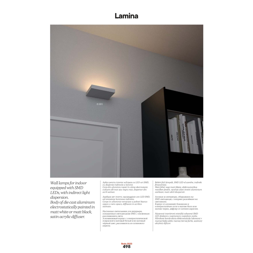 Redo 01-3016 - LAMINA LED fali lámpatest 2×LED/15W/230V, CRI 90, fekete