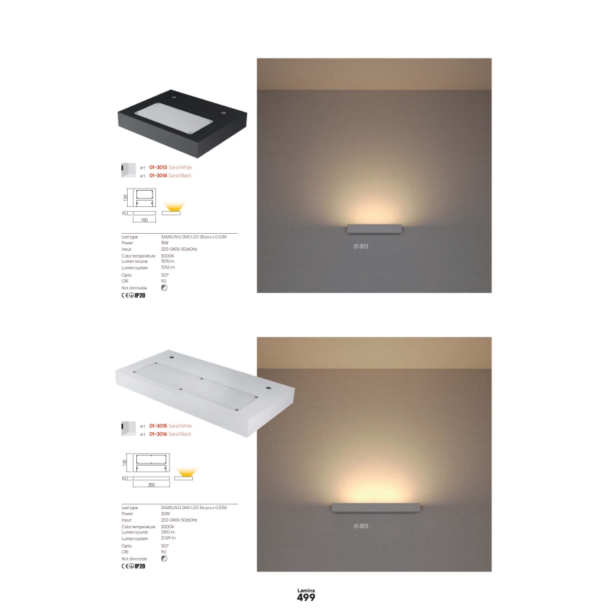 Redo 01-3016 - LAMINA LED fali lámpatest 2×LED/15W/230V, CRI 90, fekete
