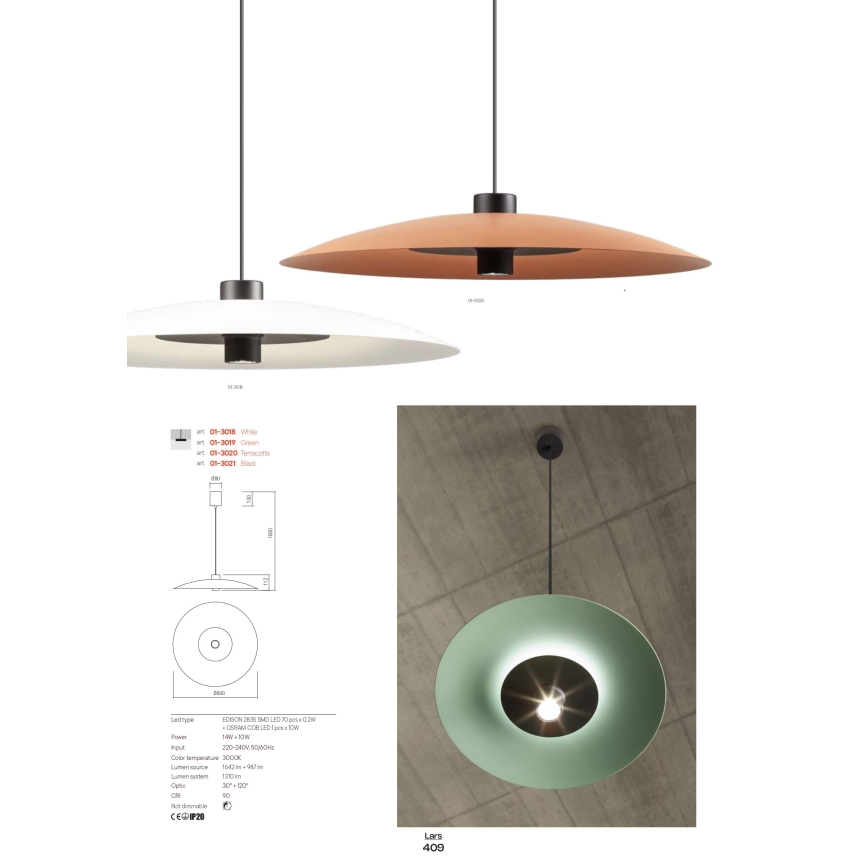 Redo 01-3018 - LED csillár kábelre függesztett LARS LED/14W/230V + LED/10W Ø 60 cm CRI 90 fehér