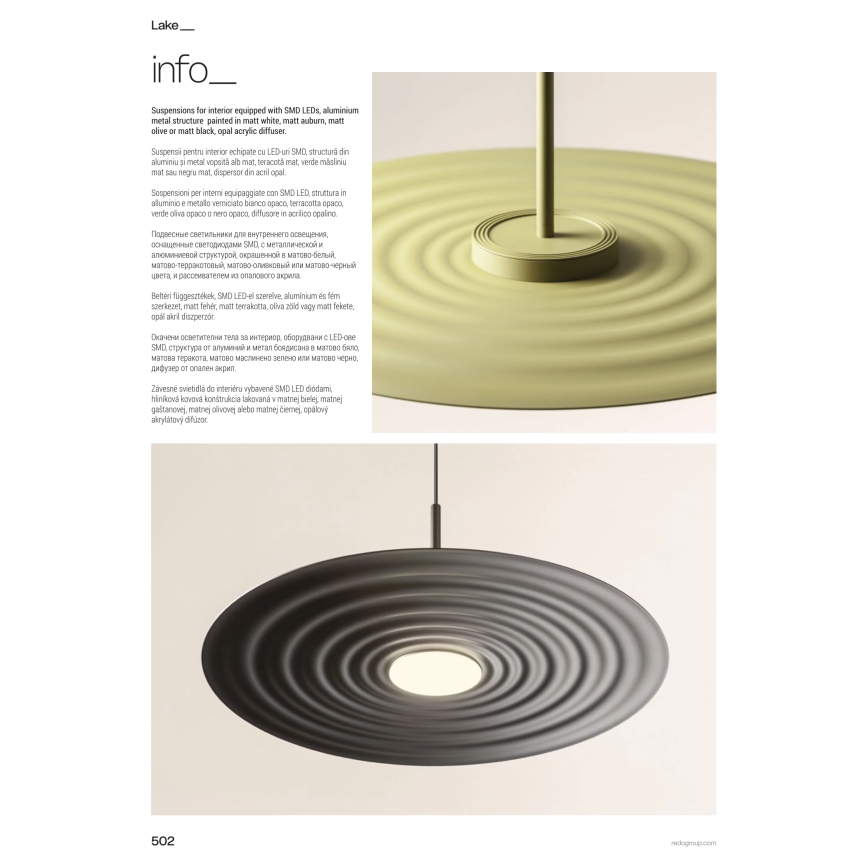 Redo 01-3045 - LAKE LED függeszték kábellel, 13W, 230V, CRI 90, átmérő 50 cm, narancssárga