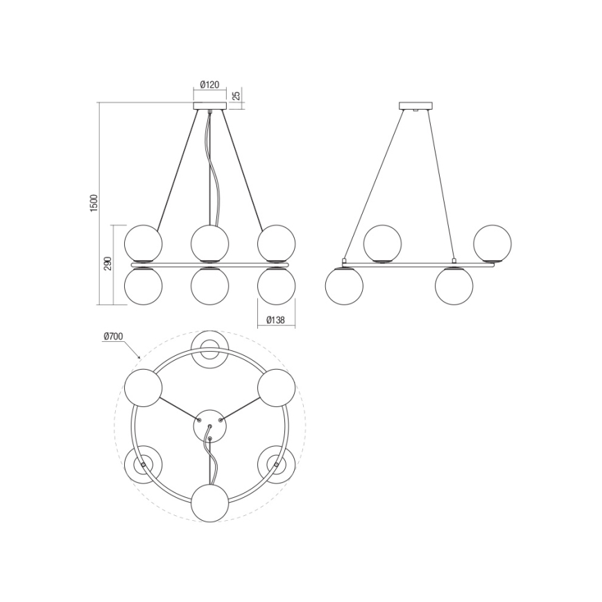 Redo 01-3158 - Csillár zsinóron BOWLING 6xE14/28W/230V fekete
